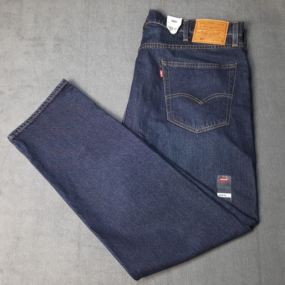Levis Jeans Mens 40x32 Blue 502 Denim Dark Wash Premium Classic Casual Normcore
